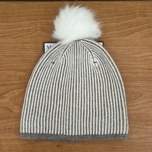 MARTHA STEWART 100% 2 Ply Cashmere Toque with Faux Fur Pom
